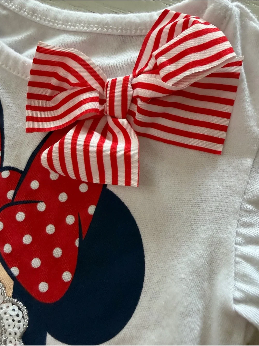 Disney Minnie Mouse White Top Red Striped Ruffle Tiered Skirt Matching Set 4T